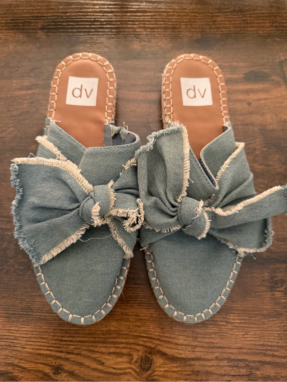 DV by Dolce Vita Denim Bow Slide Sandals in Blue